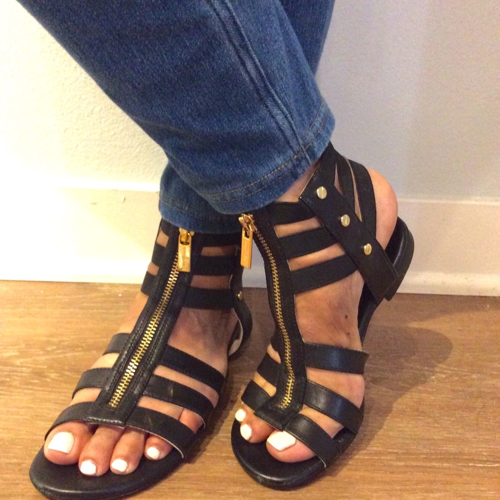 Black and Gold Michael Kors Gladiator Sandals - Picture 1 of 6